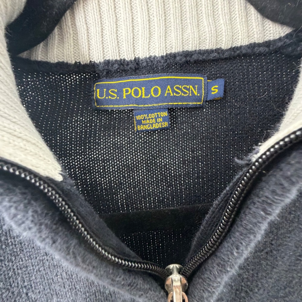 US Polo Assn Mens Small Navy Blue Quarter Zip Cotton Knit Pullover Sweater - Picture 3 of 5